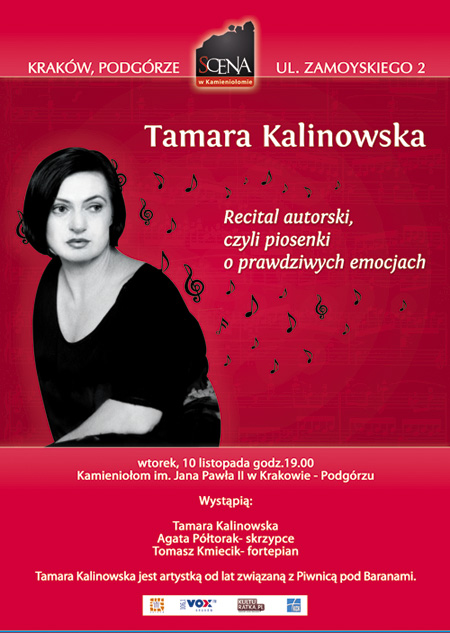 Recital Tamary Kalinowskiej 10 listopada w Kamieniołomie im. Jana Pawła II