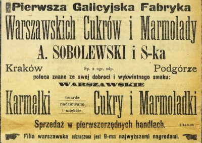 Reklama prasowa firmy A. Sobolewski i spółka.